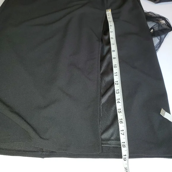 NWOT Lulus Elegant Indication Black Mesh Pearl One-Shoulder Midi Dress Sz L - Picture 5 of 15